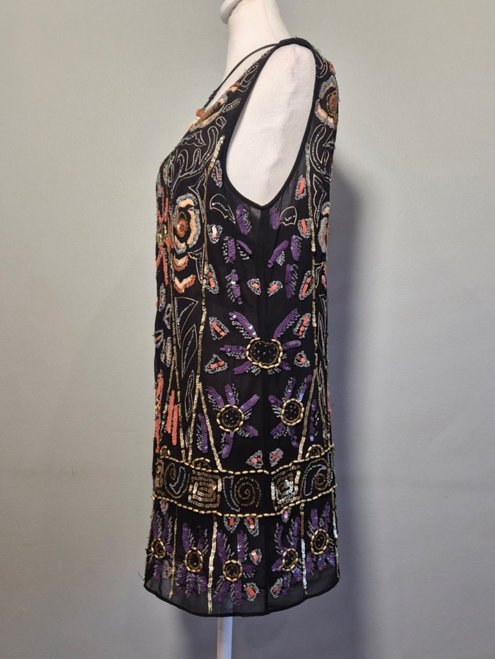Free People Beaded Sequin Whimsy Hippie Coastal Fairycore Indie Boho Shift Dress - Picture 8 of 13